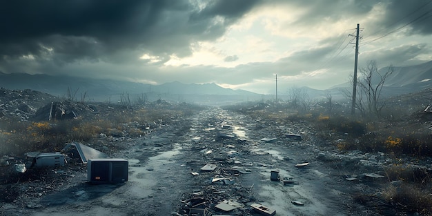 Photo a dirt road with a mountain in the background