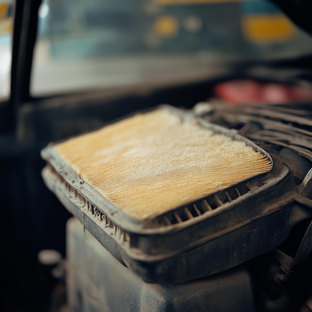 A dirty car air filter needs replacing