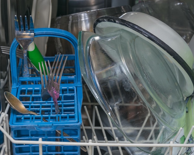 Dirty dishes in the dishwasher