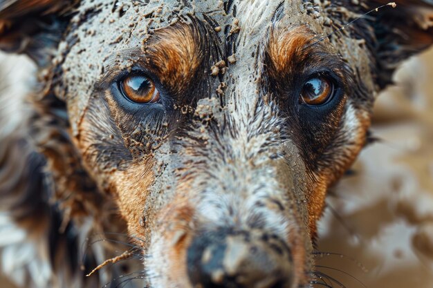 Dirty dog with intense gaze