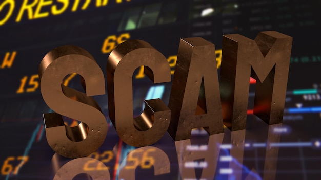 Dirty metal scam text on business chart background 3d rendering