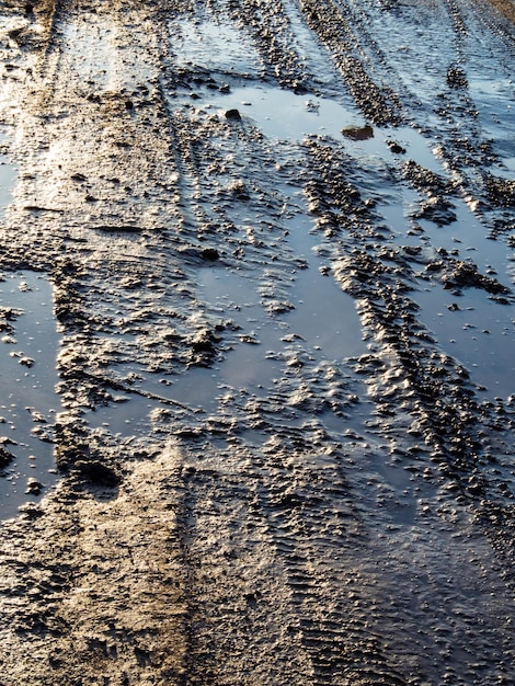 Dirty rural road with deep tire tracks