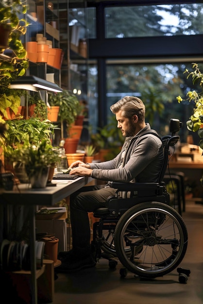 Disabled Businessman working in office