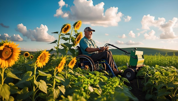 Disabled Farmer in Green Field