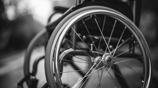 Photo disabled man in wheelchair walking down road