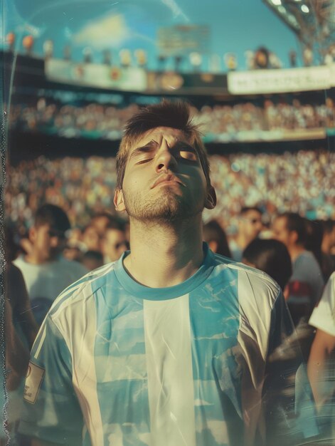 Photo disappointed and upset man football fan of argentina national team fan after argentinas loss