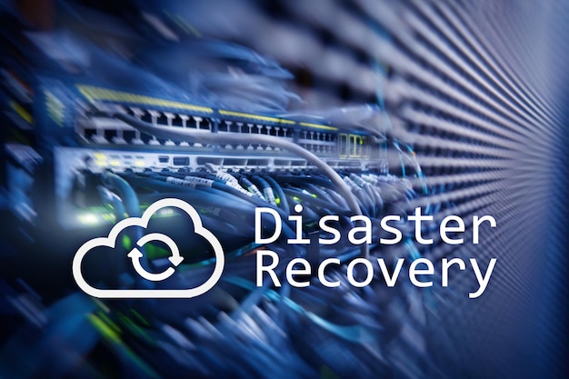 DIsaster recovery Data loss prevention Server room on background