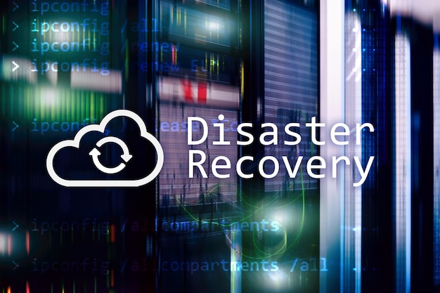 DIsaster recovery Data loss prevention Server room on background