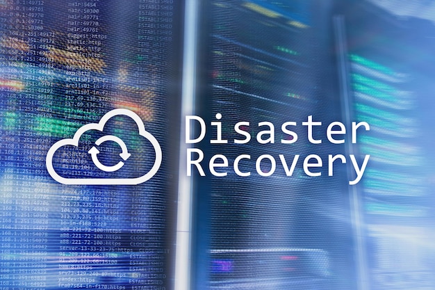 DIsaster recovery Data loss prevention Server room on background