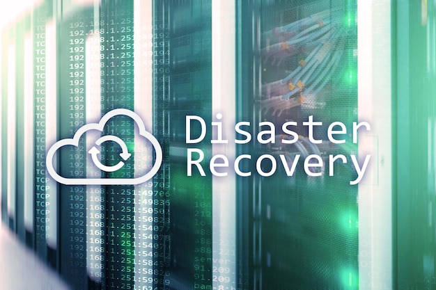 DIsaster recovery Data loss prevention Server room on background