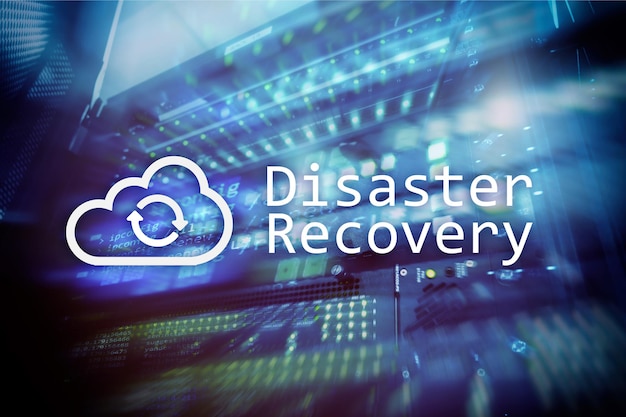 DIsaster recovery Data loss prevention Server room on background