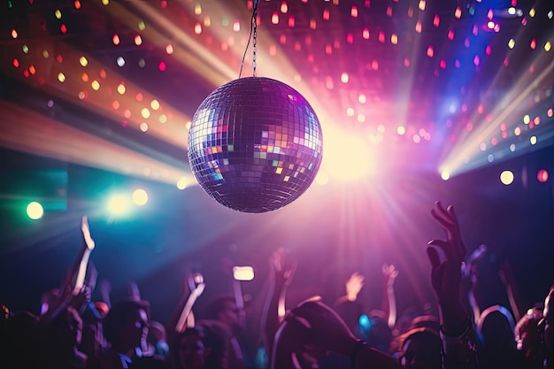 A disco ball hanging from the ceiling of a party