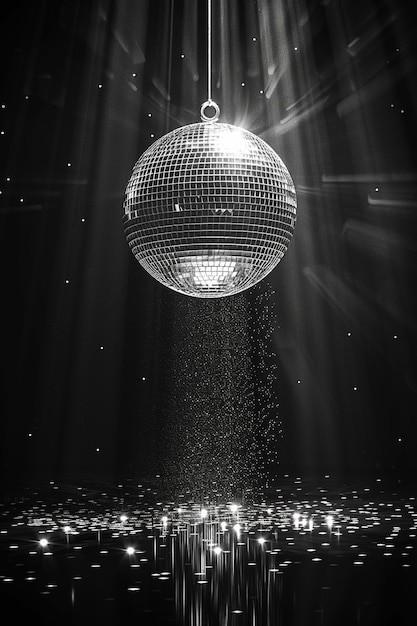 Photo a disco ball is lit up with a disco ball and the words disco on the bottom