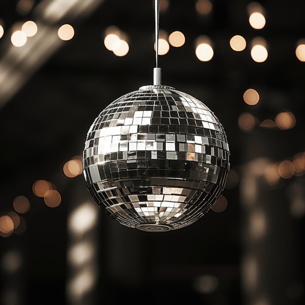 Disco ball with bright rays night party background ai generated