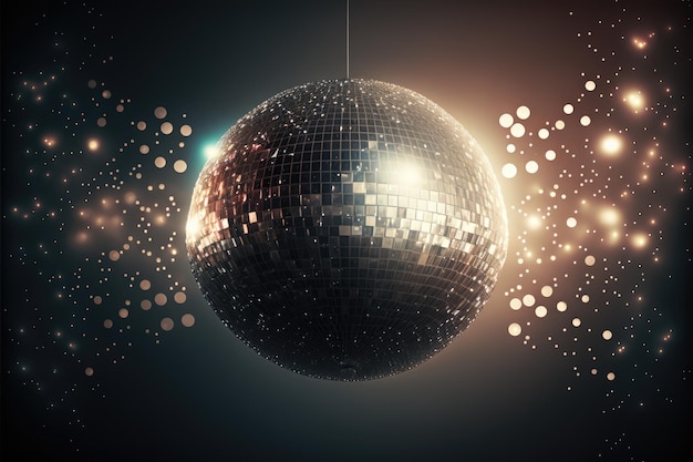 Disco ball with light spots over grey background created using generative ai technology