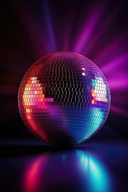 A disco ball with a purple background and the word disco on it.