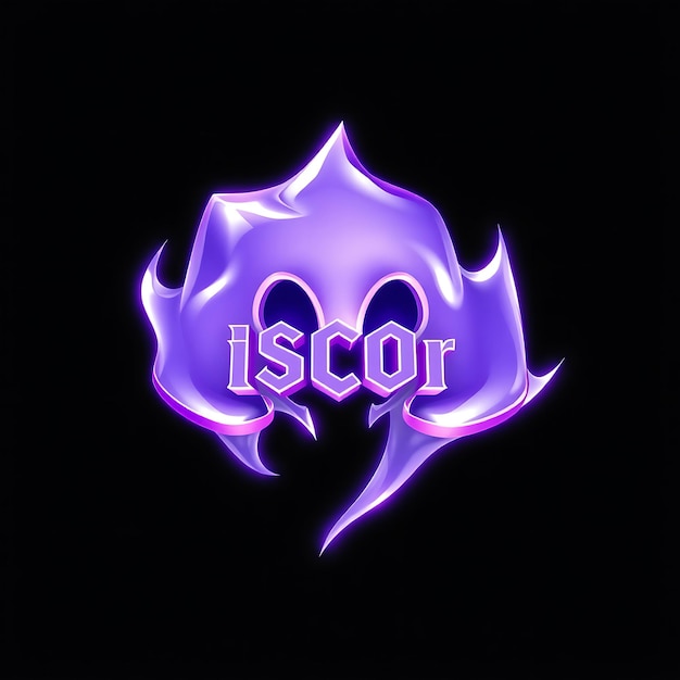 Photo discord logo with 3d render ghostly glass material pulsating glow purple and white color scheme iso