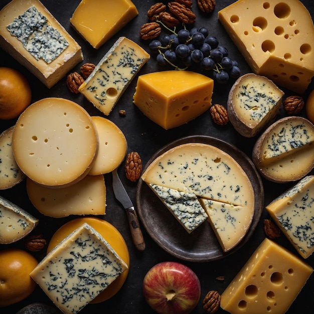 Photo discover the artistry of cheese making with a sophisticated cheese board showcasing diverse and delectable options for any gathering