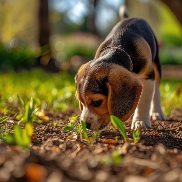 Discover the charm of a Beagle puppys outdoor training captured with diamond wire photography highlighting the essence of new objectivity AI generative technology brings this scene to life