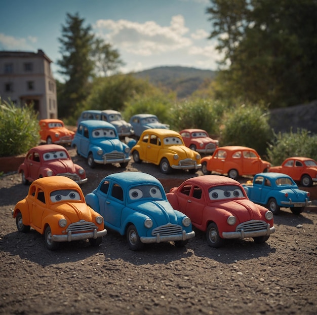 Photo discover the charm of vibrant clay animations with playful and colorful car stories in a unique world