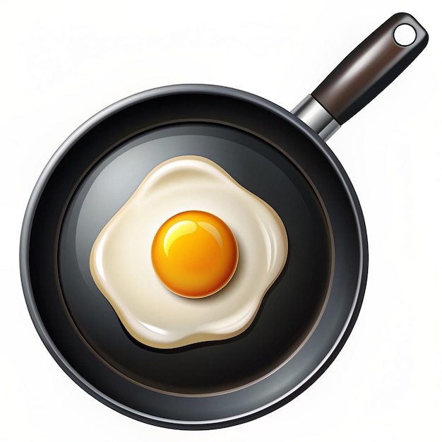 Discover a charming icon illustration of a frying pan with a fried egg perfect for breakfast