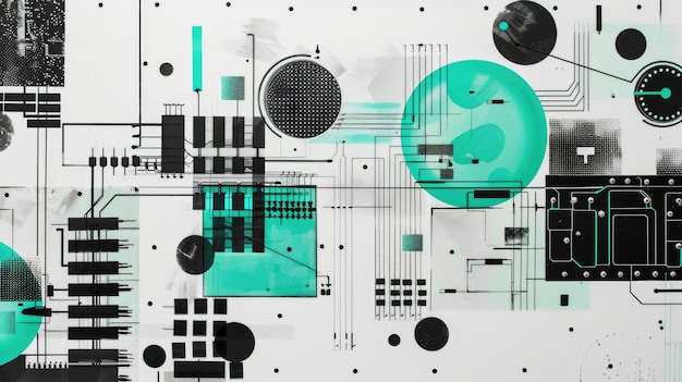 Photo discover a cyber world with tech art featuring geometric shapes and futuristic elements aigm