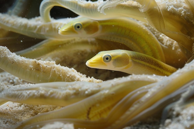 Discover the elusive beauty of garden eels as they generative ai