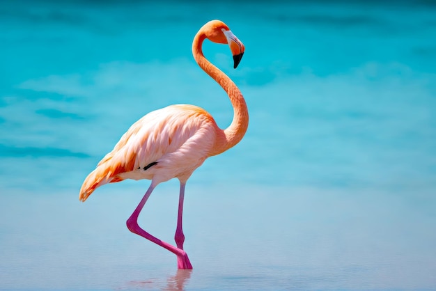 Discover a flamingo elegance in a shallow pristine lagoon with astonishing feather clarity AI Generated