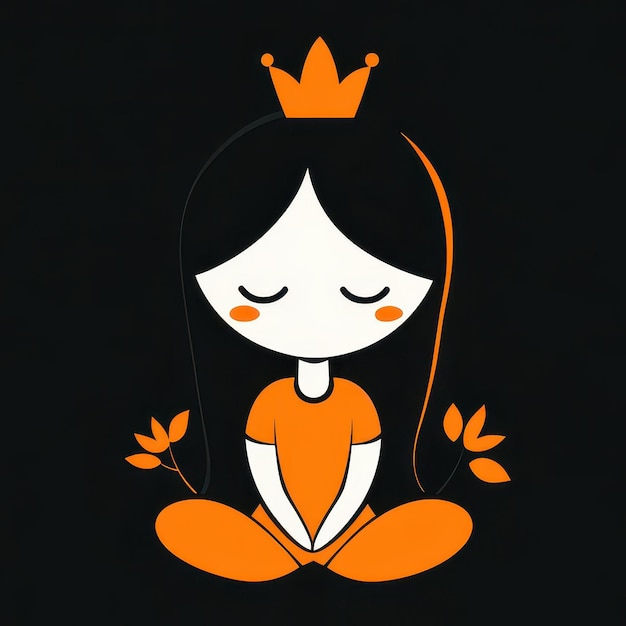 Photo discover a playful design featuring a cute princess on a vibrant orangeblack backdrop perfect