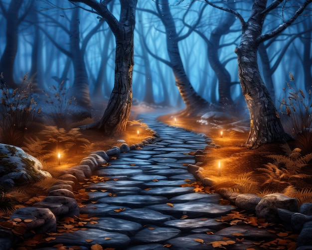 Discover the Spooky Forest Path A Mysterious Foggy Shadowy Trail in High Resolution