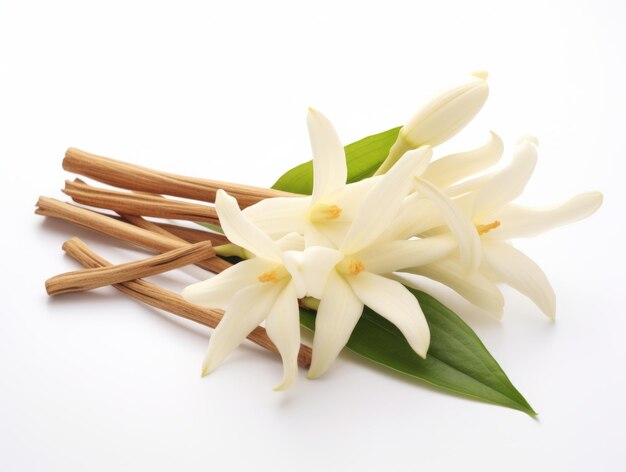 Discover the Sweet Secrets Unveiling Vanilla Flowers and Sticks on a Pure White Background