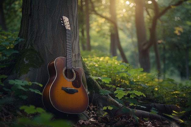 Discover tranquility as an acoustic guitar leans a generative ai