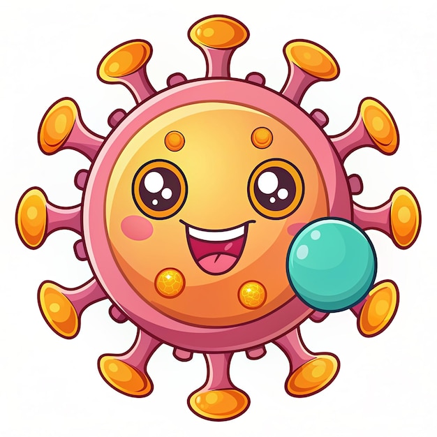 Photo discover a whimsical illustration of a cute virus playfully eating a coin