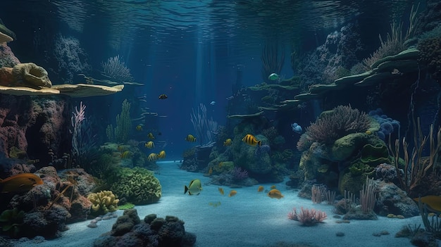 Discover the wonders of the ocean at the marine life exhibit featuring vibrant coral displays and a diverse array of sea creatures Generated by AI