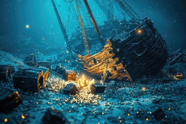 Photo discovering the enigmatic beauty of a shipwreck an underwater journey to lost treasures awaits beneath the ocean depths