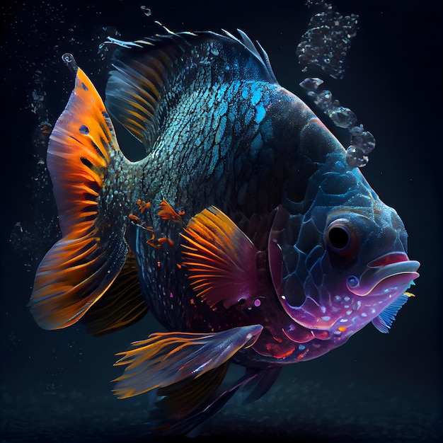 Discus fish on a dark background 3d rendering 3d illustration