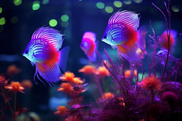 Discus fish in a glowing fantasy world