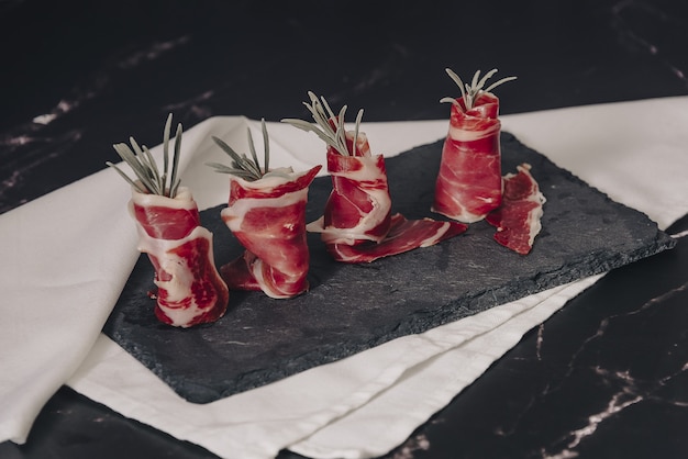 Dish of Extremadura Serrano ham from acorn-fed pigs.