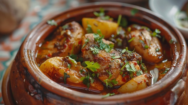 Photo a dish of food with a side of vegetables and sauce