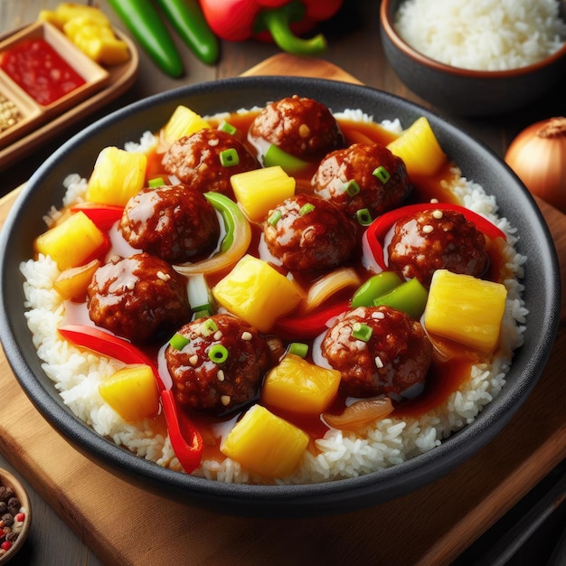 A dish of meatballs in a sweet and sour sauce