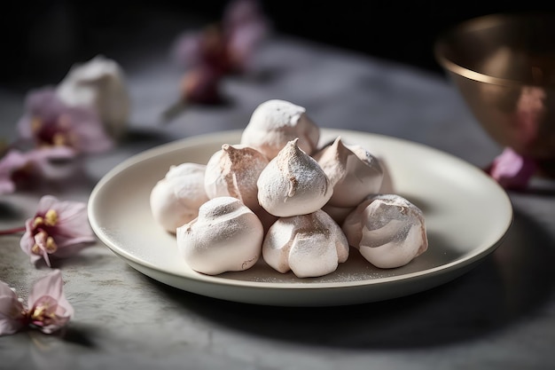 Dish Of Nitrogenfrozen Meringue Cookies With Delicate Crunch Generative AI