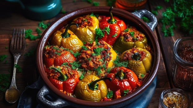 A dish of paprika with a blue napkin on the side