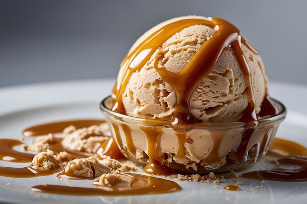 A dish of salted caramel ice cream