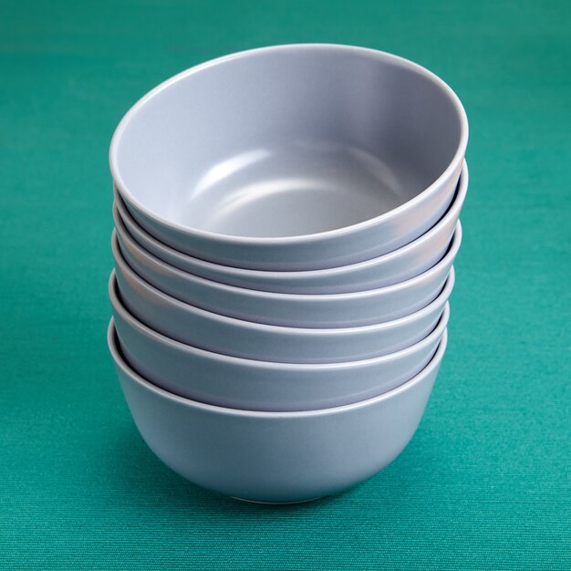 Dishes are made of stone ceramics coated with matte glaze of gray color.