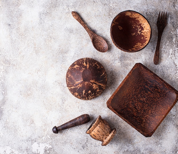 Dishes made  from coconuts shell