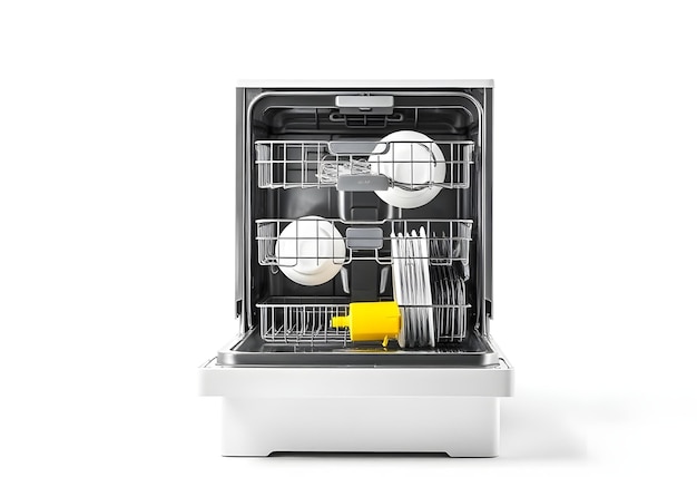 Photo a dishwasher with a yellow handle and a yellow spatula in it