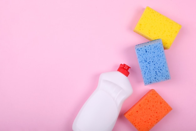 Dishwashing liquid on the table minimalism space for text