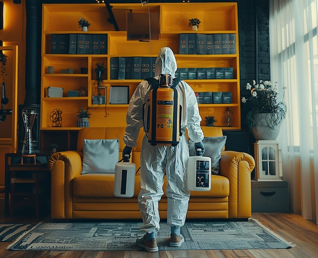 Disinfecting Home with Protective Suit