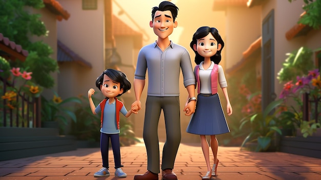 Disney Dream Asian Father in Casual Clothing Rendered in 3D Disney Style