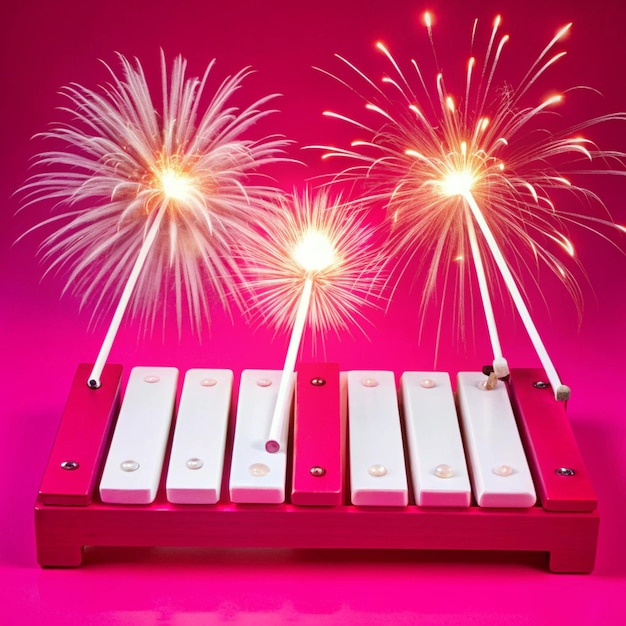 Photo a display of 4 remote controls with fireworks behind them